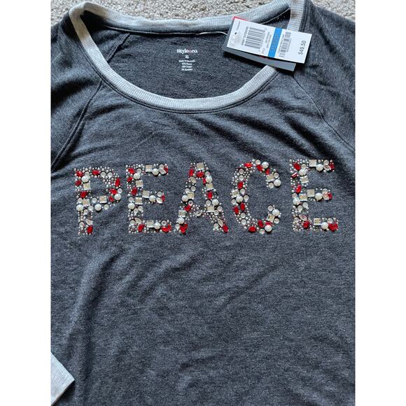 Style & Co Womens Holiday Loungewear Peace Jeweled XL Top - Picture 5 of 5